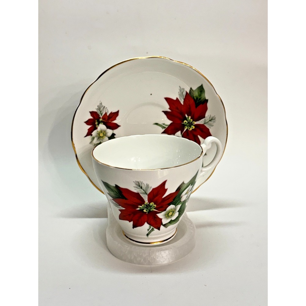 Vintage Royal Ascot Poinsettia Cup & Saucer Bone China Made in England